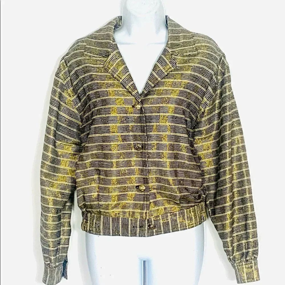 Vintage Retro 80’s Silk Gold Texture Bomber Jacket